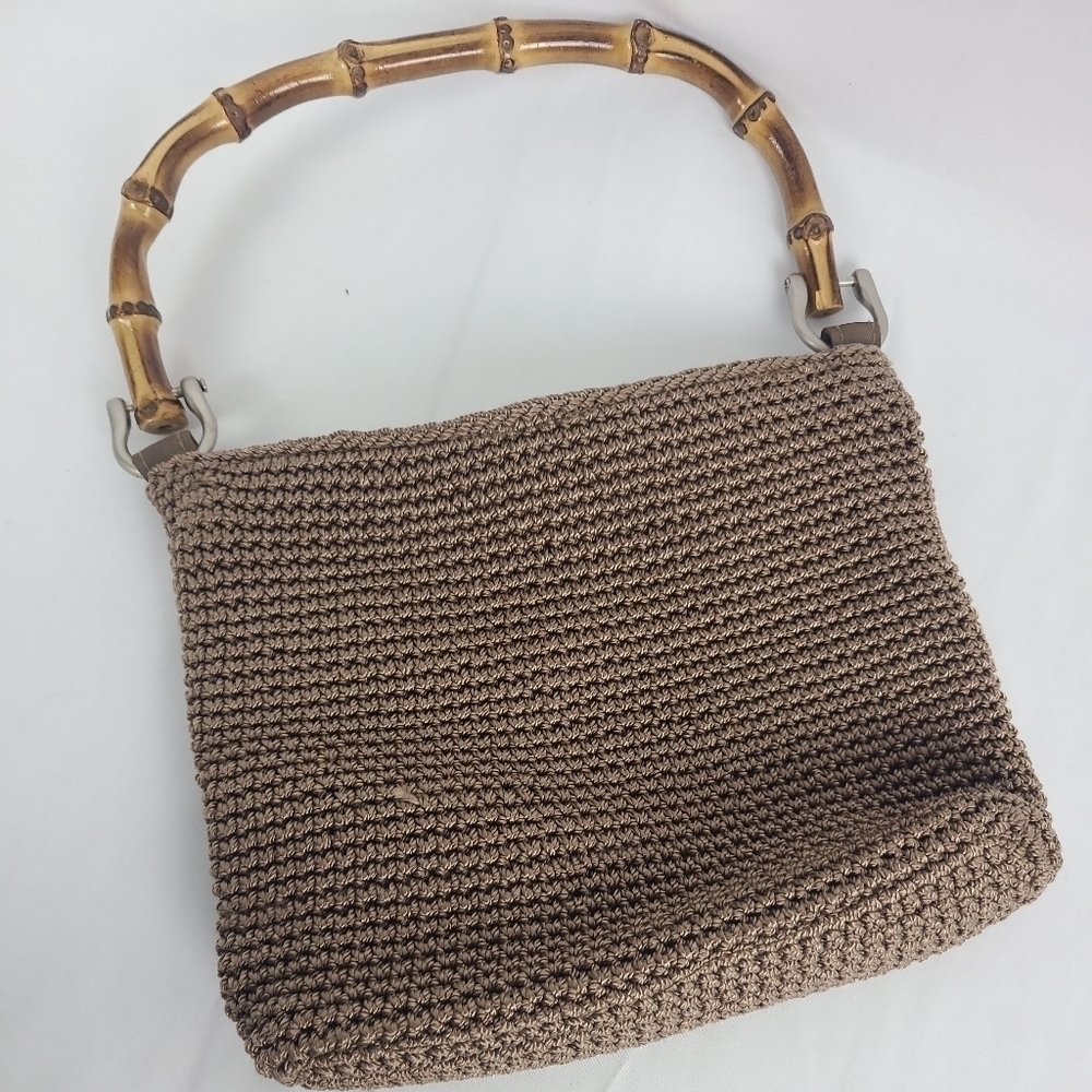 The Sak Beige Crochet Wooden Handled Tote Bag with Silver Hardware - Picture 4 of 6